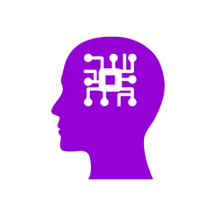 digital human head, brain, technology, head, memory, creative technology mind, artificial intelligence dark violet color icon