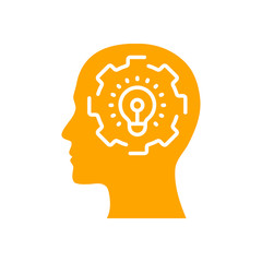 digital human head, brain, technology, head, memory, creative technology mind, artificial intelligence orange color icon