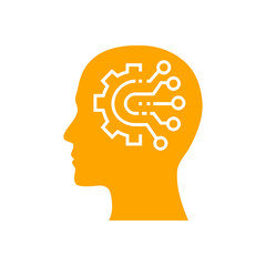 digital human head, brain, technology, head, memory, creative technology mind, artificial intelligence orange color icon