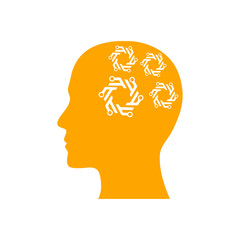 digital human head, brain, technology, head, memory, creative technology mind, artificial intelligence orange color icon