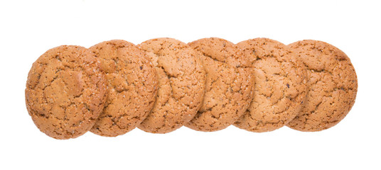 Group of homemade oatmeal cookies isolated on white background