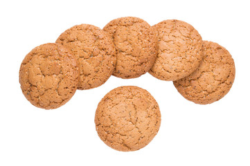 Group of homemade oatmeal cookies isolated on white background