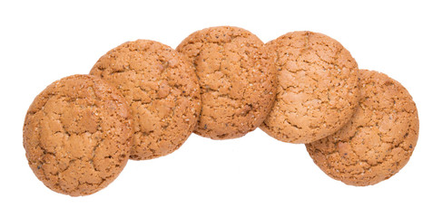 Group of homemade oatmeal cookies isolated on white background