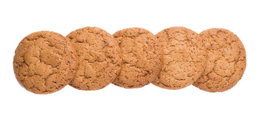 Group of homemade oatmeal cookies isolated on white background