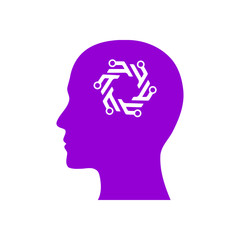 digital human head, brain, technology, head, memory, creative technology mind, artificial intelligence dark violet color icon