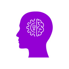 digital human head, brain, technology, head, memory, creative technology mind, artificial intelligence dark violet color icon