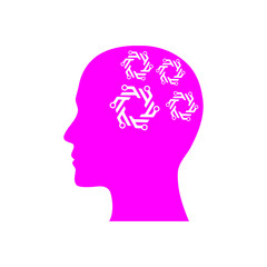 digital human head, brain, technology, head, memory, creative technology mind, artificial intelligence magenta color icon