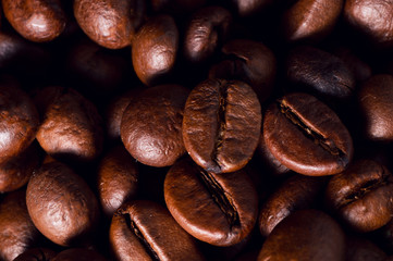 Brown roasted coffee beans seeds background texture