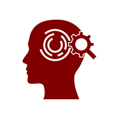 digital human head, brain, technology, head, memory, creative technology mind, artificial intelligence maroon color icon