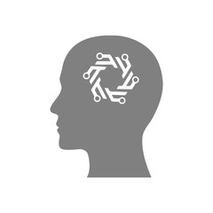 digital human head, brain, technology, head, memory, creative technology mind, artificial intelligence grey color icon