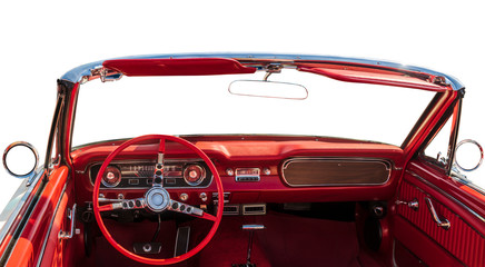 interior of classic retro convertible on a white background