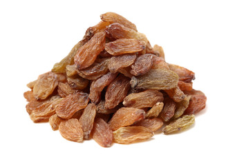 brown raisin stacked together on white background