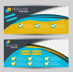 Banner for advertisement. Flyer design or web template set. Vector illustration commercial promotion background. Blue and yellow color.