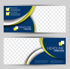 Banner for advertisement. Flyer design or web template set. Vector illustration commercial promotion background. Blue and yellow color.