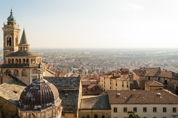 Fototapeta premium Panoramic aerial view of Bergamo Alta, the upper city. It is a medieval town in northern Italy