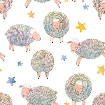 Watercolor sheep pattern