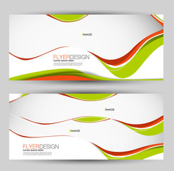 Obraz premium Banner for advertisement. Flyer design or web template set. Vector illustration commercial promotion background. Green and orange color.