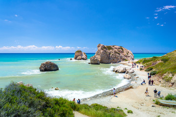 The famous beach of Aphrodite's rock or Venus rock, Petra tou Romiou, Cyprus