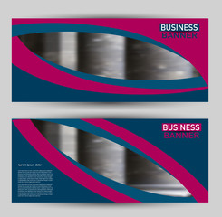 Banner for advertisement. Flyer design or web template set. Vector illustration commercial promotion background. Blue and pink color.
