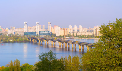 Dnipro river Paton bridge  Ukraine