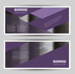 Fototapeta premium Banner for advertisement. Flyer design or web template set. Vector illustration commercial promotion background. Purple color.