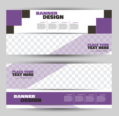 Banner for advertisement. Flyer design or web template set. Vector illustration commercial promotion background. Purple color.