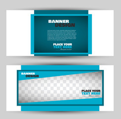 Banner for advertisement. Flyer design or web template set. Vector illustration commercial promotion background. Blue color.