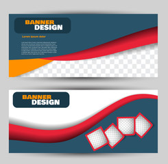 Fototapeta premium Banner for advertisement. Flyer design or web template set. Vector illustration commercial promotion background. Blue, red, and orange color.