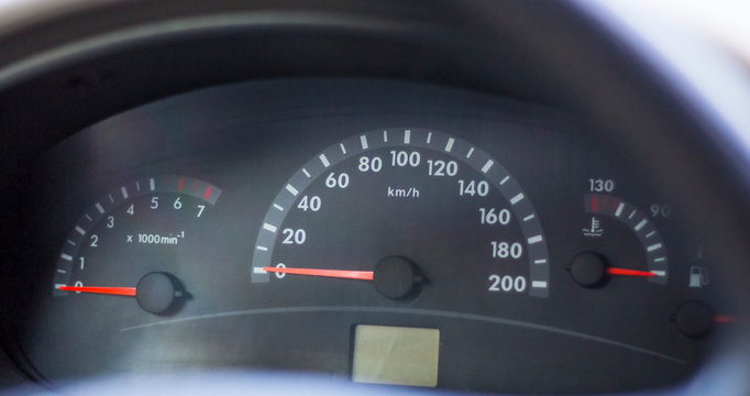 speedometer of a modern car in the Parking lot