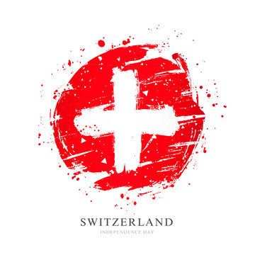 Swiss Flag In The Form Of A Large Circle. Vector Illustration