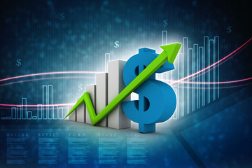 3d rendering Stock market online business concept. business Graph with dollar sign