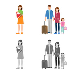 Vector illustration of character and avatar  sign. Collection of character and portrait stock vector illustration.