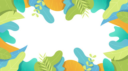 Fototapeta na wymiar Leaves frame set. Flat style. Plants, flowers, bushes. Modern trendy minimalistic and simple design. Bright summer, spring colors. Cartoon style. Floral background. Vector illustration.