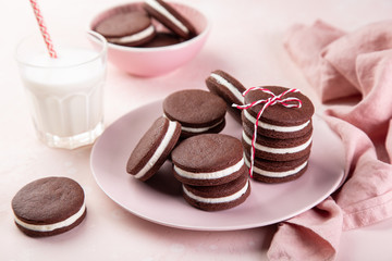homemade chocolate sandwich cookies with cream cheese filling