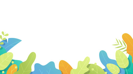Fototapeta premium Leaves frame set. Flat style. Plants, flowers, bushes. Modern trendy minimalistic and simple design. Bright summer, spring colors. Cartoon style. Floral background. Vector illustration.