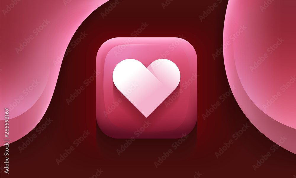 Wall mural app icon. heart sign. square shape. mobile ux/ui. blue color with gradient. glossy beautiful button.
