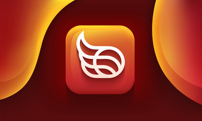 Obraz premium App icon. Ball sign. Square shape. Mobile UX/UI. Orange color with gradient. Glossy beautiful button. User interface. Stylish modern template. Vector illustration. Golden ratio.