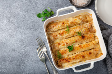 baked meat and vegetables crepe