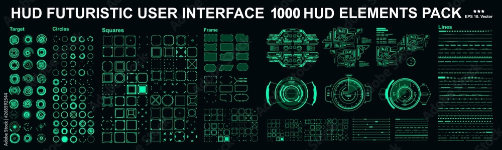 Poster hud elements mega set pack. dashboard display virtual reality technology screen. futuristic user int