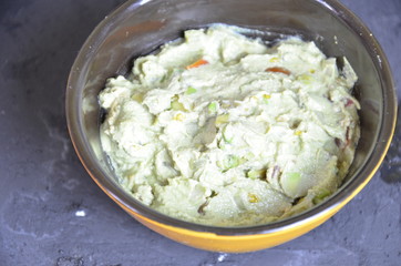 Mexican Guacamole in MolcajeteGuacamole prepared in a traditional volcanic stone bowl called molcajete