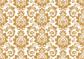 Wallpaper in the style of Baroque. Seamless vector background. White and gold floral ornament. Graphic pattern for fabric, wallpaper, packaging. Ornate Damask flower ornament