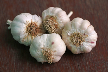 garlic on a wooden background