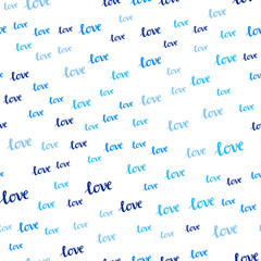 Light BLUE vector seamless template with text LOVE YOU.