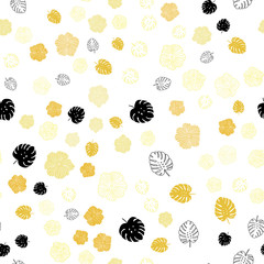 Light Orange vector seamless doodle background with leaves, flowers.