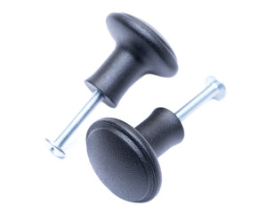 Classic Black Round Cabinet Knob isolated on white background.