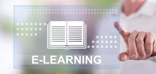 Man touching an e-learning concept