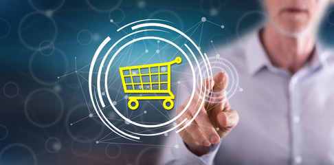 Man touching an online shopping concept