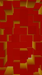 Abstract red elegant cube geometric background. Chaotically advanced rectangular bars. 3D Rendering, 3D illustration