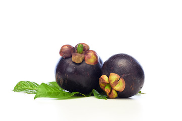 Asian tropical mangosteen fruit on white background