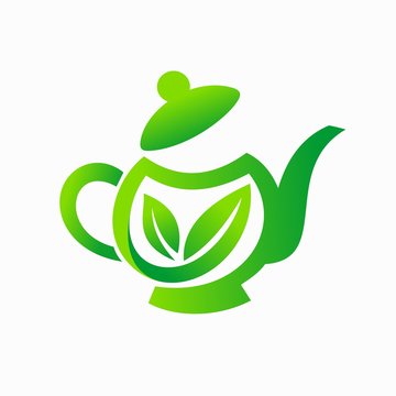 Teapot logo with tea leaves